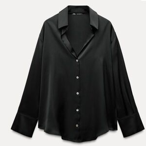 Zara Black Satin Button-Down Shirt